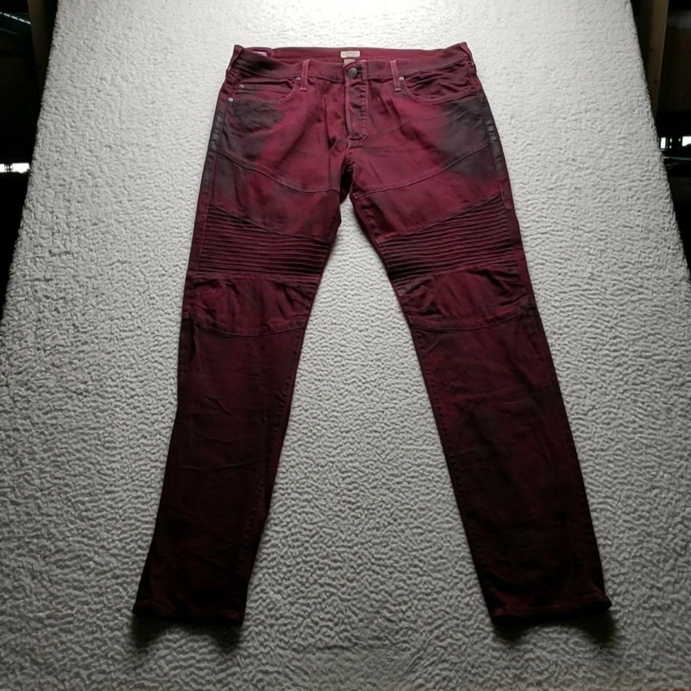 True Religion Jeans Mens 38x33 Red Rocco Classic Slim Moto Biker Made In USA
